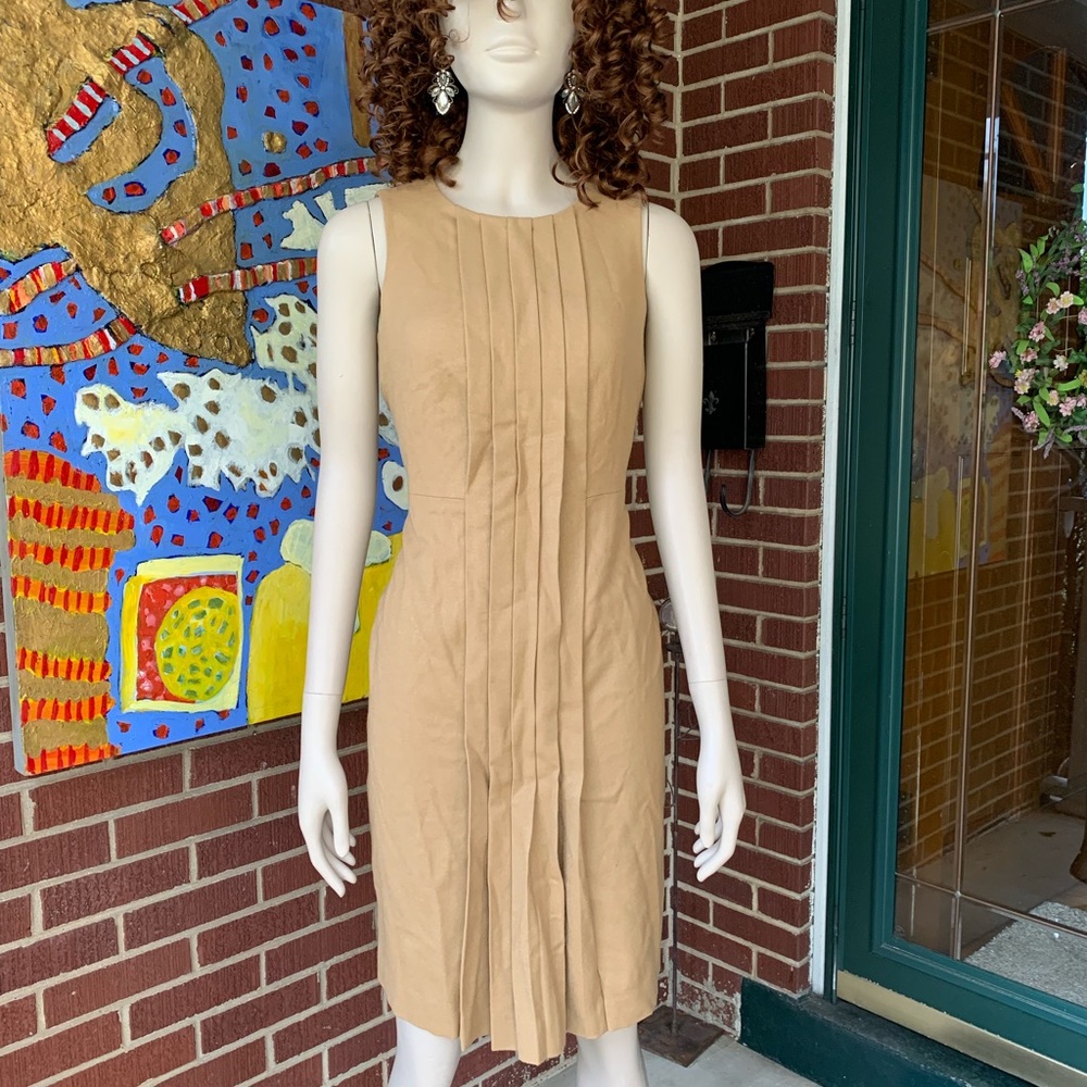 Talbots Tan Pleated Sheath Dress